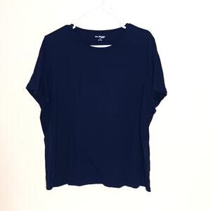 Kim Rogers Top 1X Blue Womens Solid Short Sleeve Cotton Knit Tee